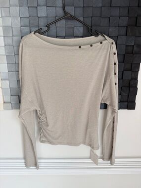 INSIS FEMME Light Gray Boatneck Long-Sleeve Top with Side Button Detail